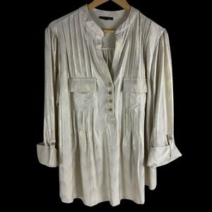 Ava Grace Popover Top Champagne Gold Shimmer‎ Flowy Stretch Knit Party Office 2x